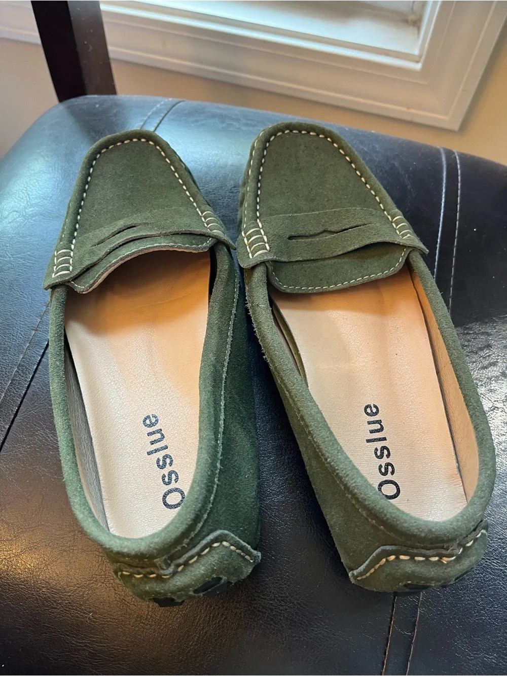 Green Suede Penny Loafers — Women's Casual Flats